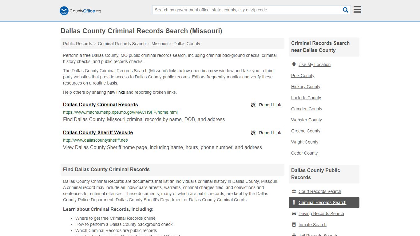 Dallas County Criminal Records Search (Missouri) - County Office